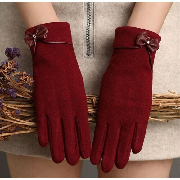 Burgundy Bow Gloves - Picture 1 of 6